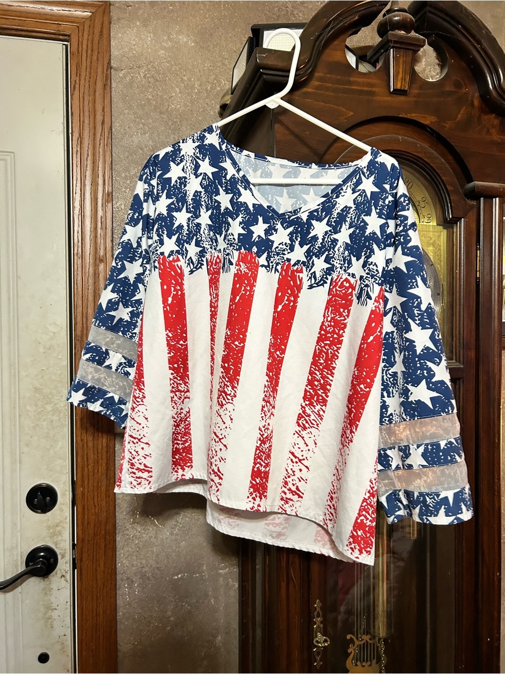 Women’s V-Neck Tunic with Red, White & Blue Star Stripe Print